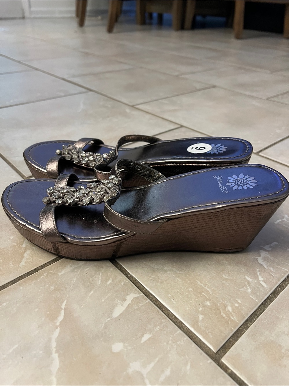 Yellow Box Metallic Black Rhinestone Wedge Sandals - Picture 2 of 3